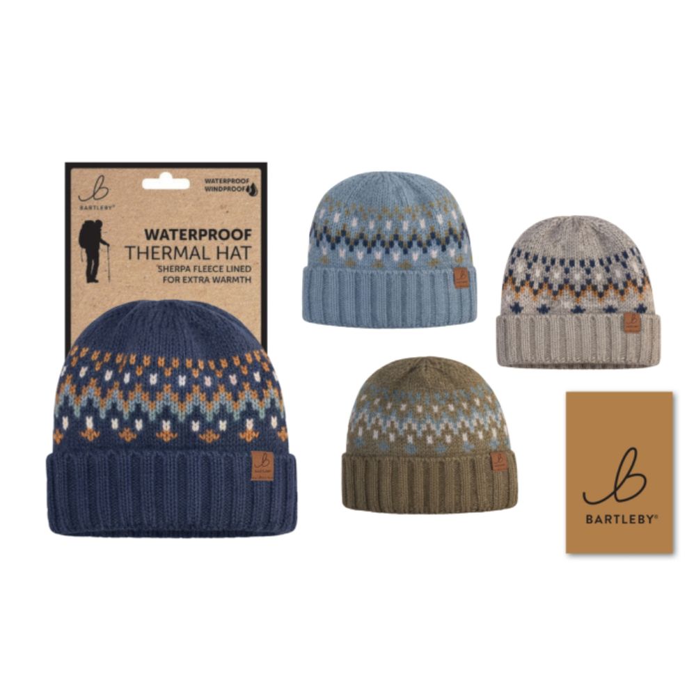 Bartleby Unisex Waterproof Beanie, Nordic Knit (Choice of 4)