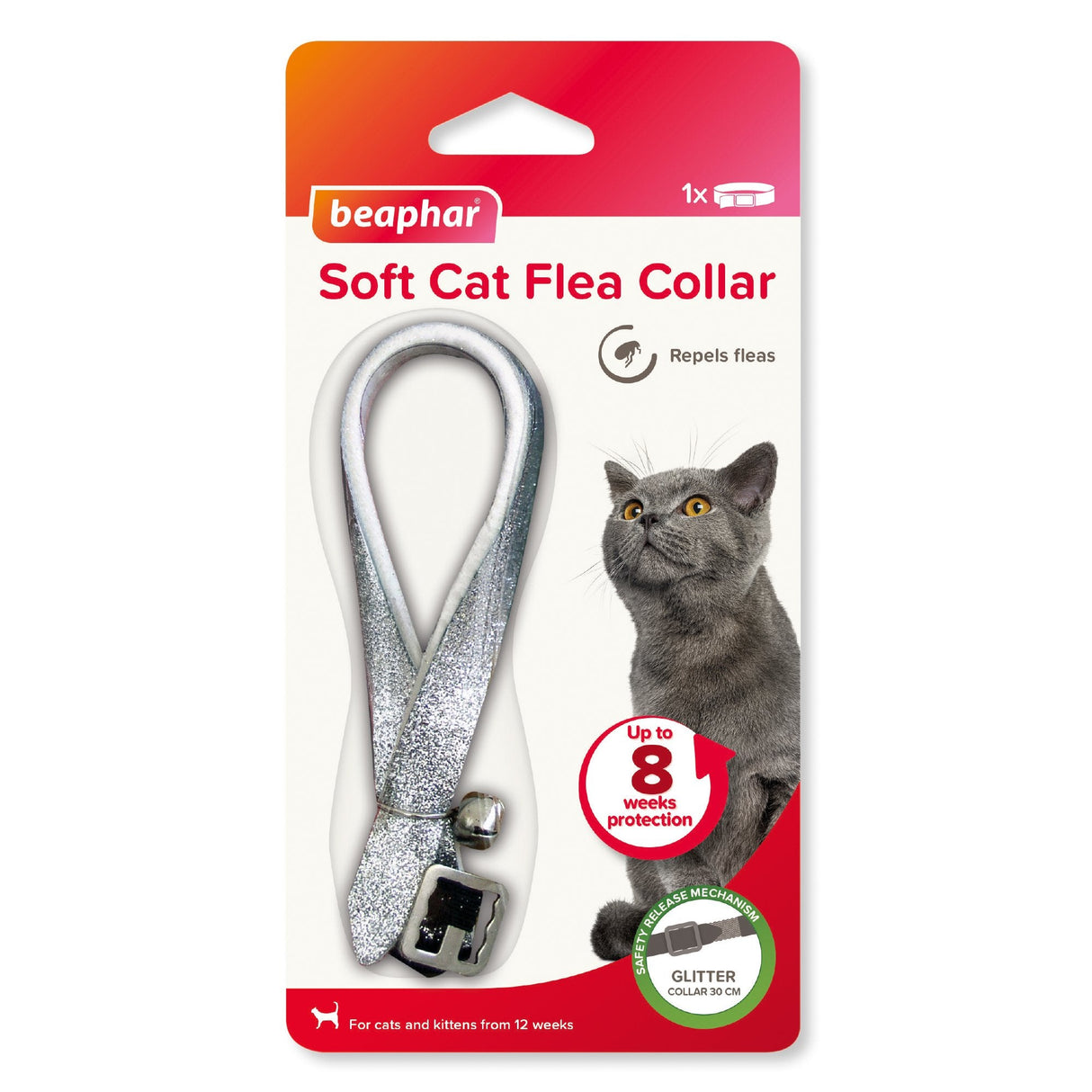 Beaphar 30cm Silver Glitter Soft Cat Flea Collar - Old Railway Line Garden Centre