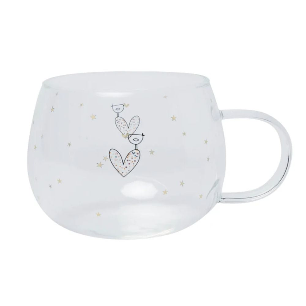 Belly Button Confetti Heart & Bird Glass Mug