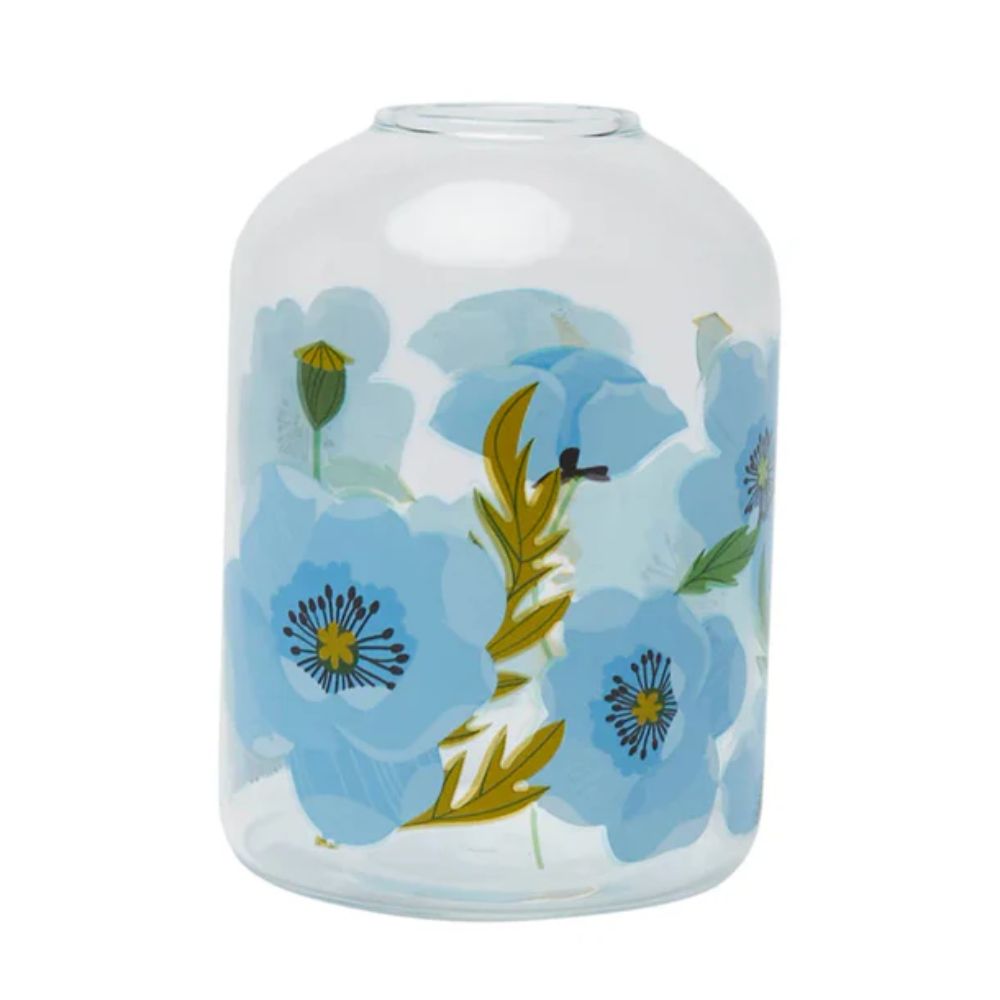 Belly Button Poppy Flower Borosilicate Glass Vase - Blue