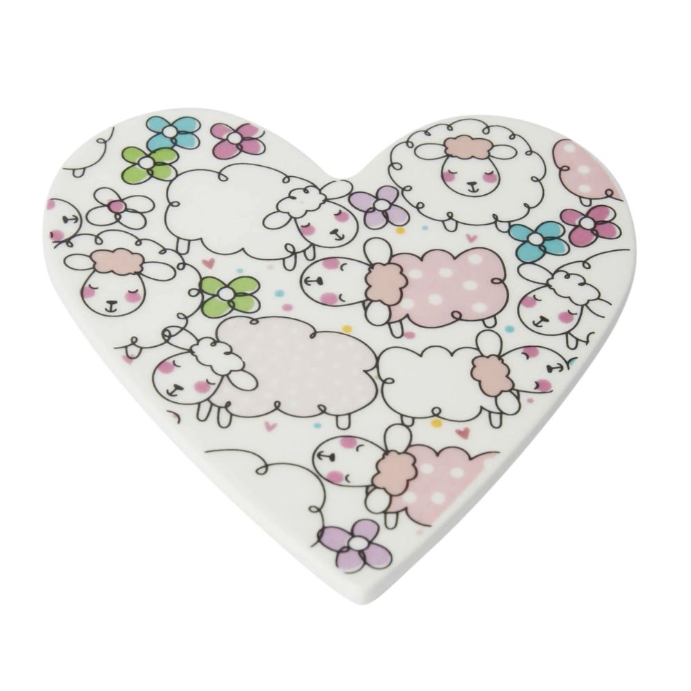 Belly Button Sheep Porcelain Heart Coaster
