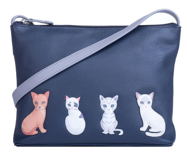 Mala Leather 23cm Navy Best Friends Sitting Cats Midi Cross Body Bag - 7225 65