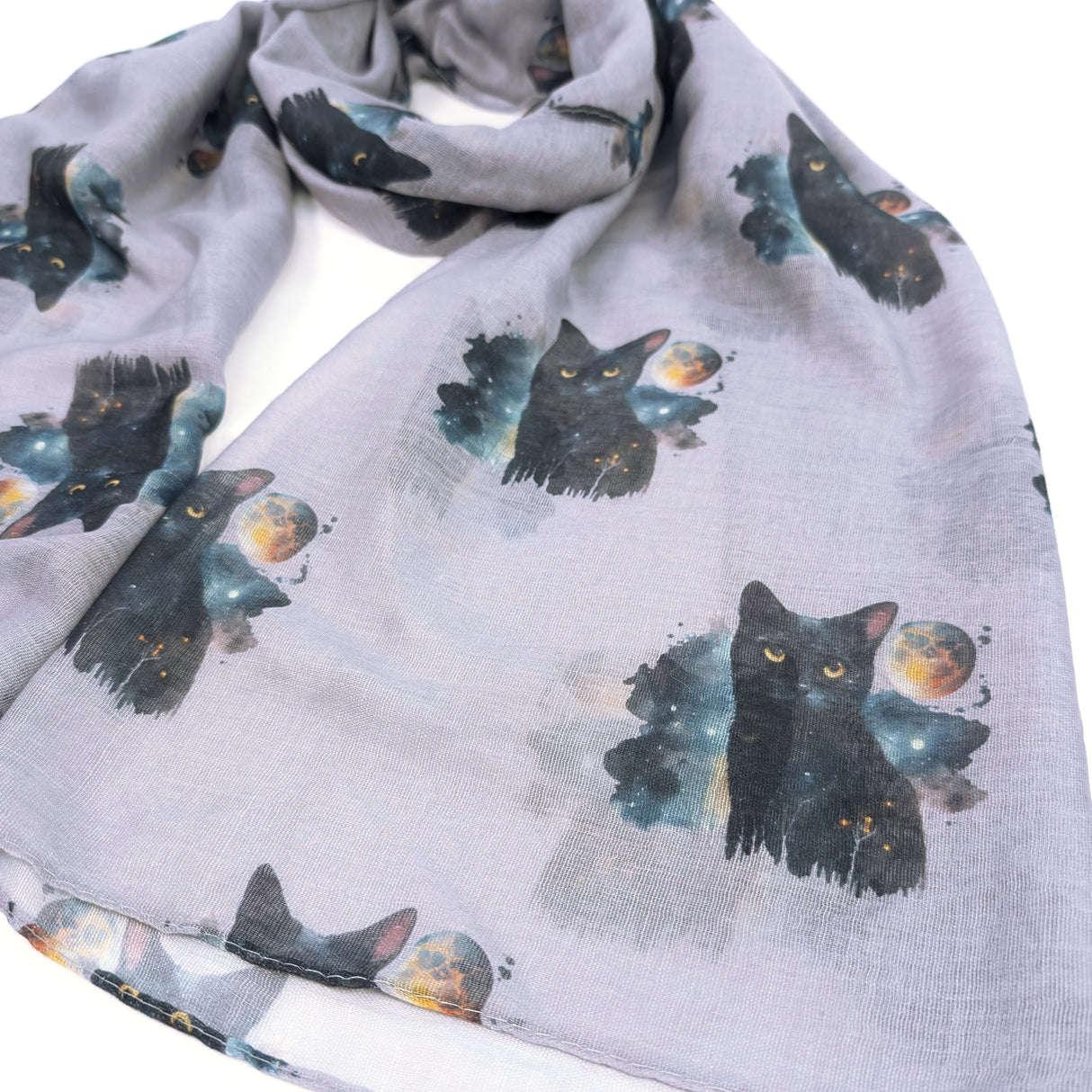 Black Ginger 180cm Cat & Moon Scarf - Grey