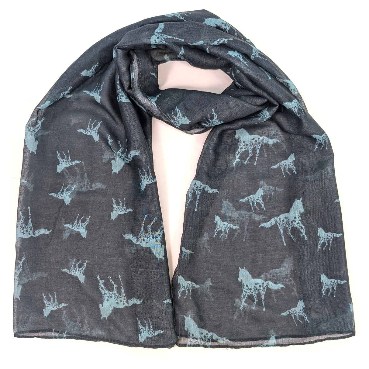 Black Ginger 180cm Floral Horse Scarf - Blue