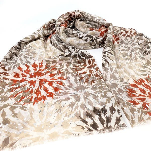 Black Ginger 180cm Flower Burst Scarf - Natural - Old Railway Line Garden Centre