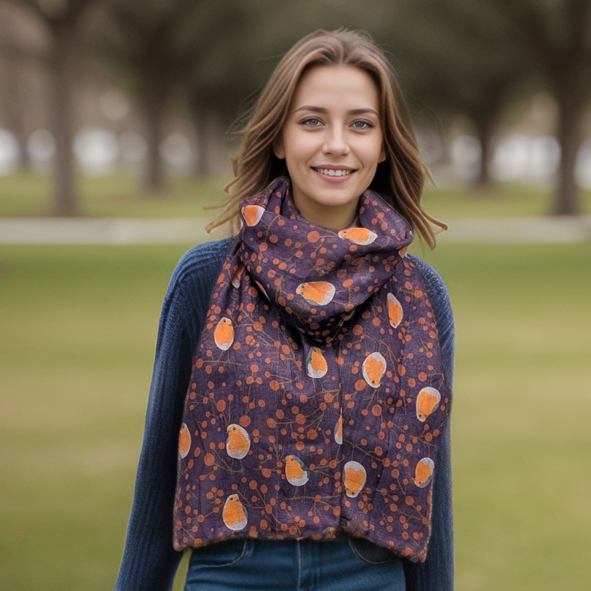 Black Ginger 180cm Red Berry Robin Scarf - Purple