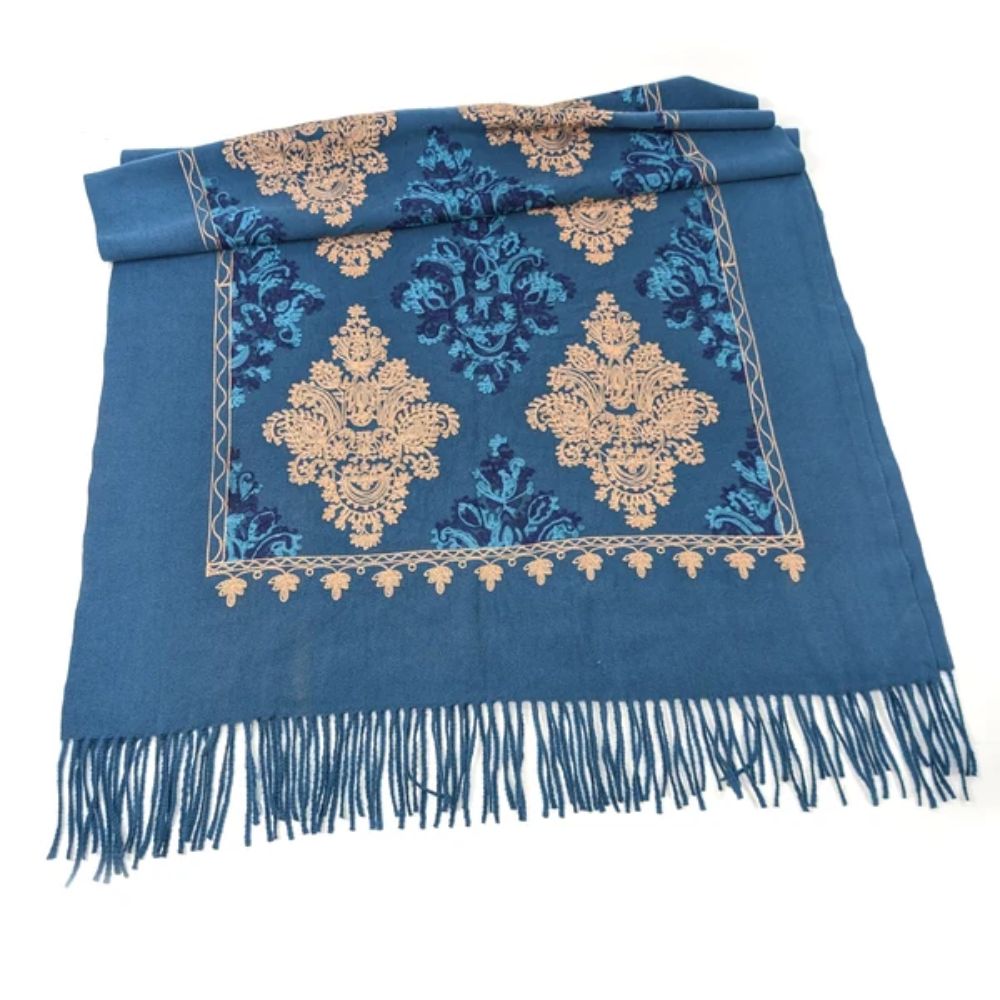 Black Ginger Acotz - Embroidery Pashmina Style Scarf (70x180cm) - Teal