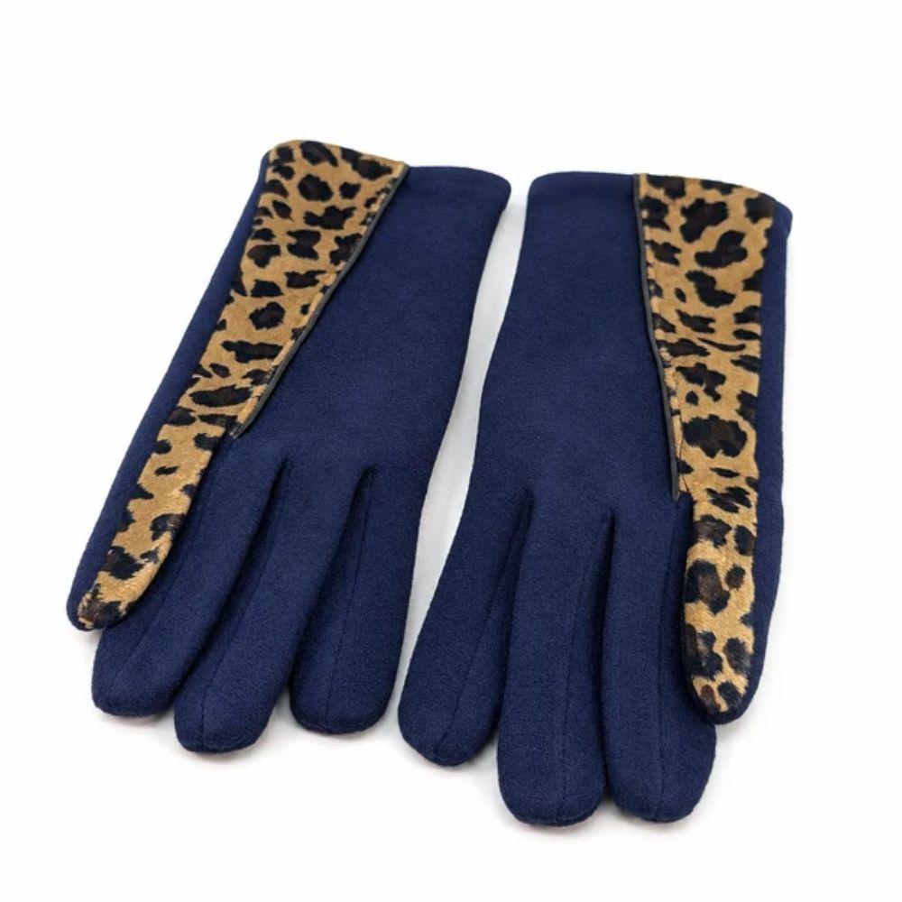 Black Ginger Animal Print Brushstroke Gloves - Navy Blue