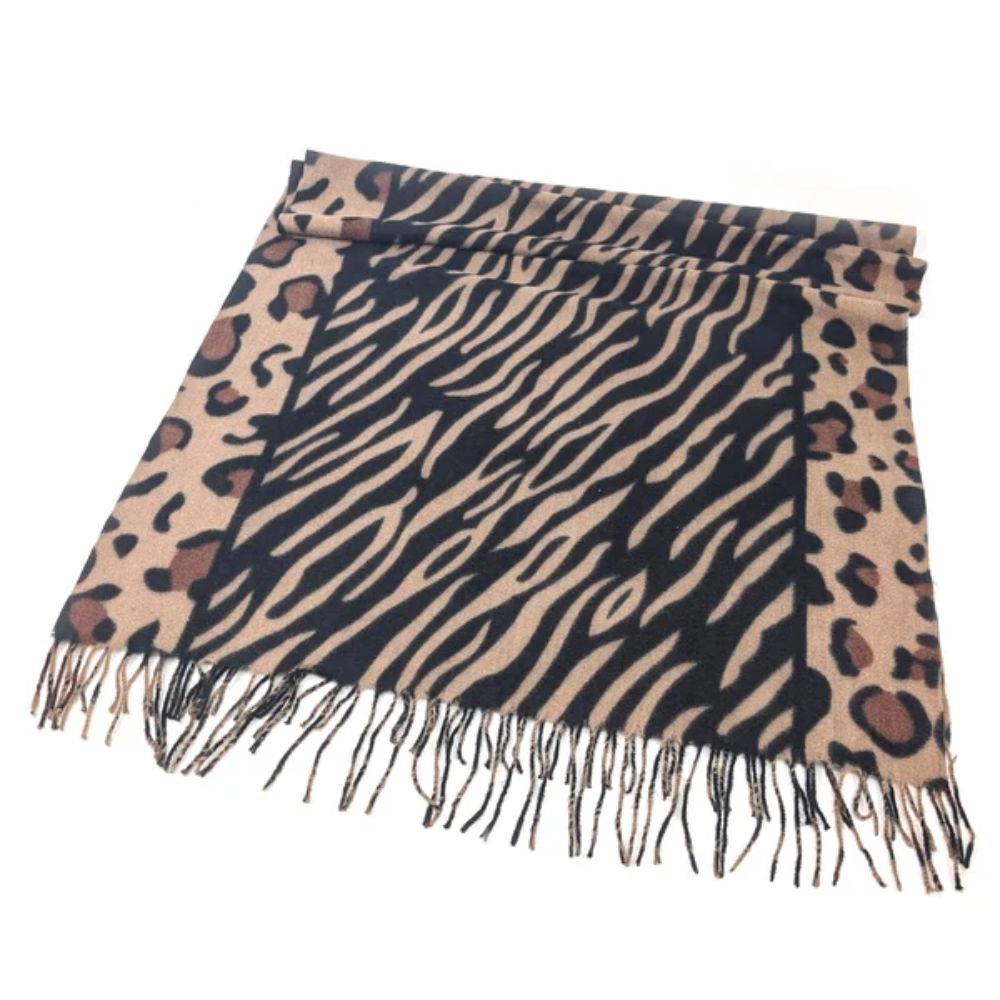 Black Ginger Arbonne - Animal Print Soft Scarf (70x180cm) - Black/Brown