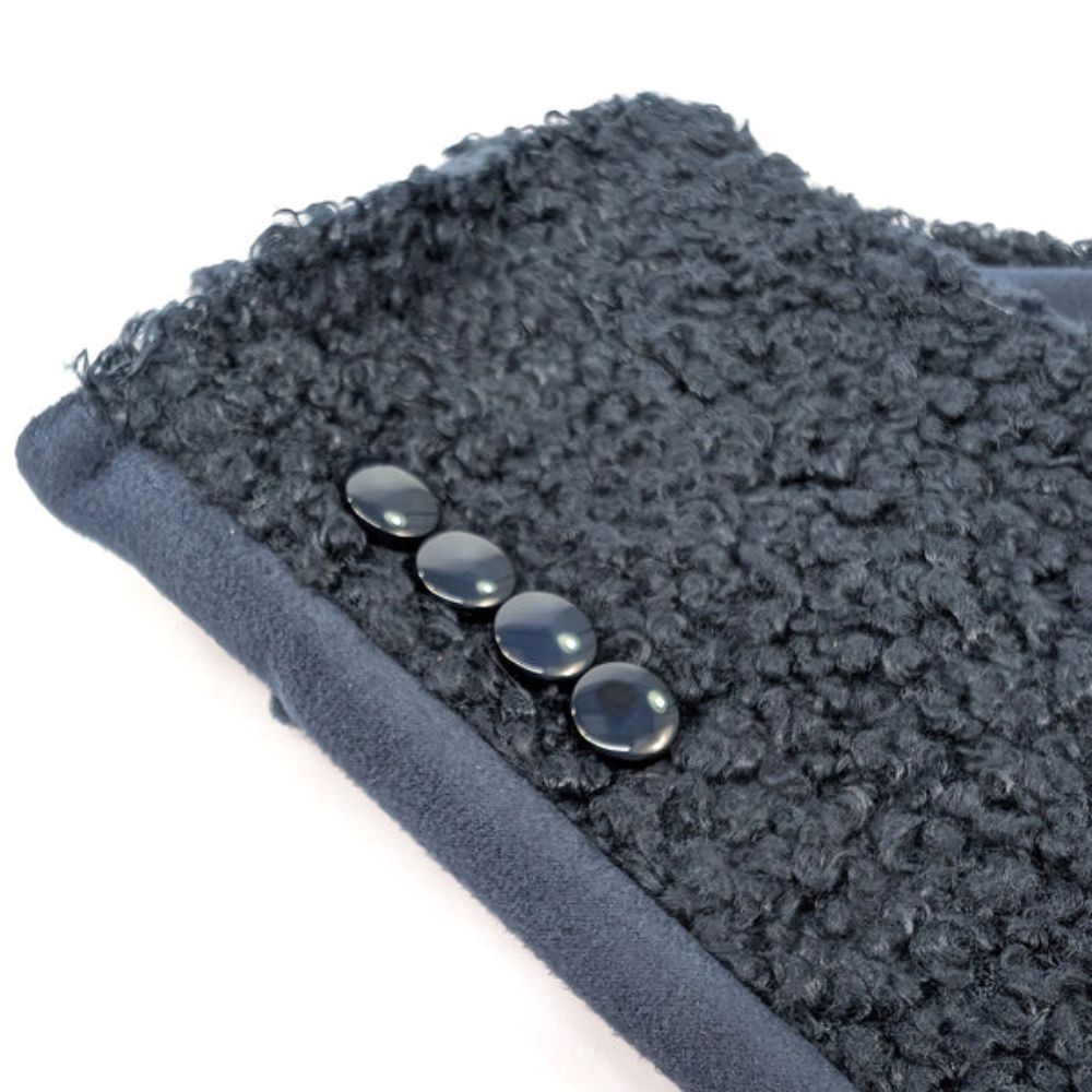 Black Ginger Buttoned Teddy Bear Gloves - Navy Blue