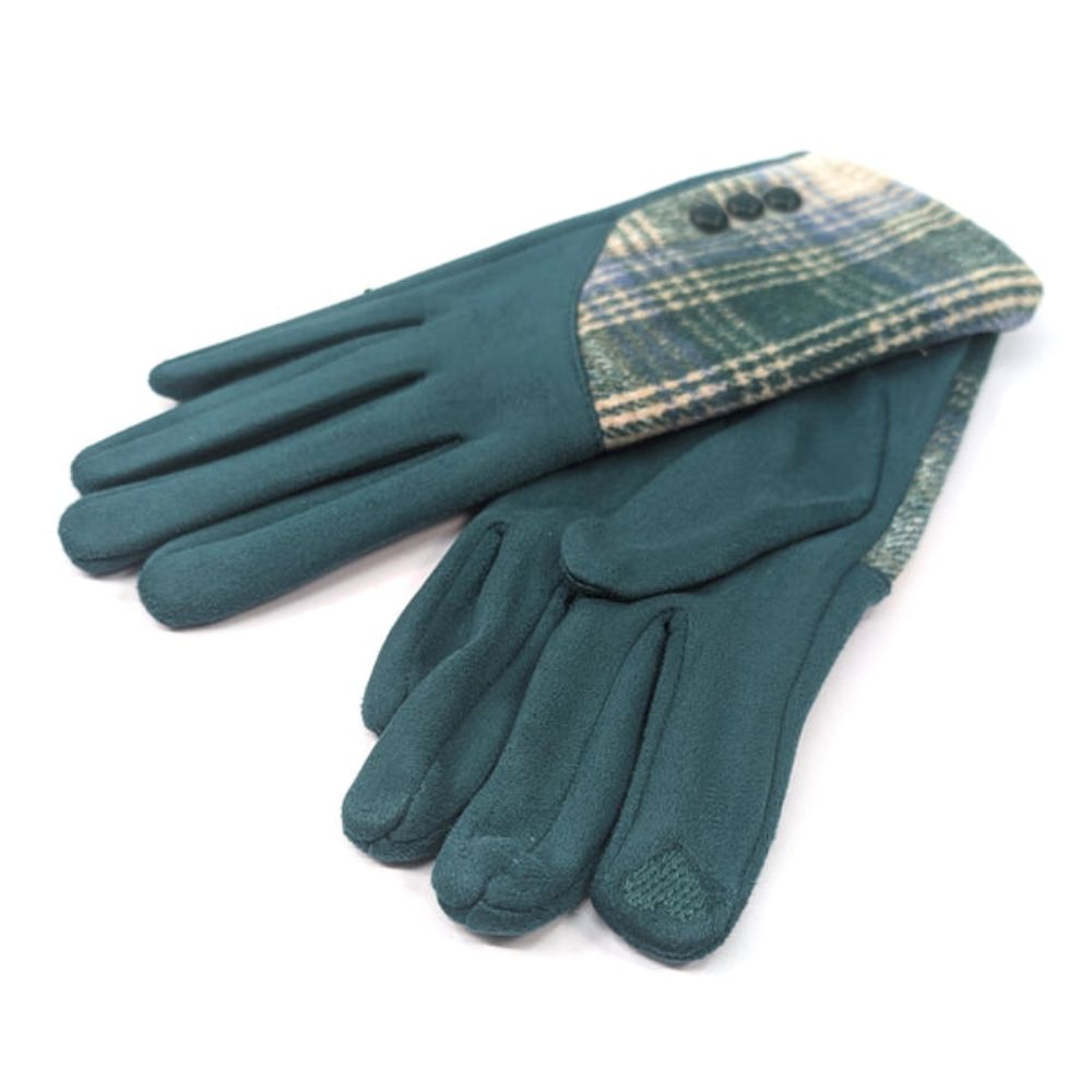 Black Ginger Check Plaid Bright Gloves - Teal