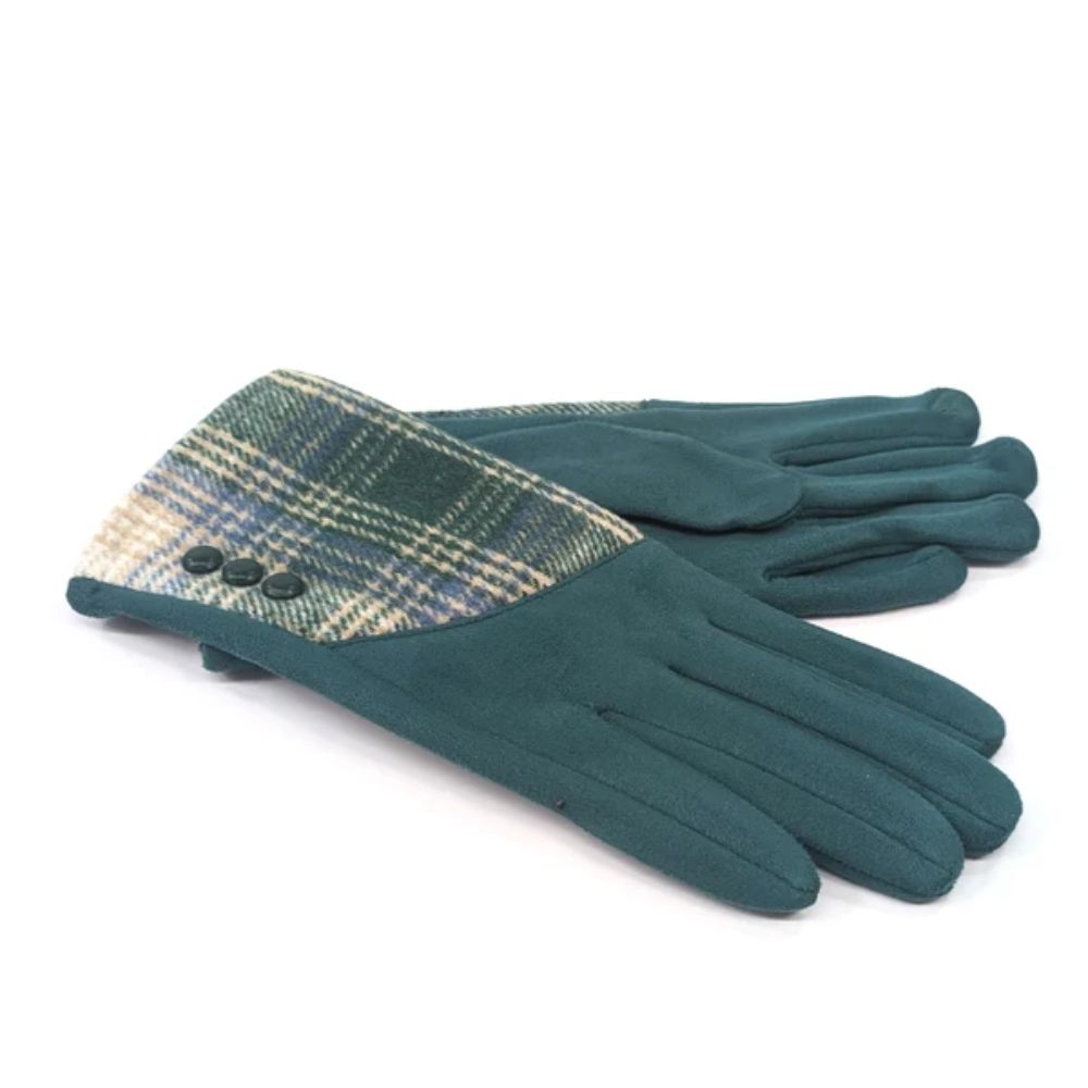 Black Ginger Check Plaid Bright Gloves - Teal