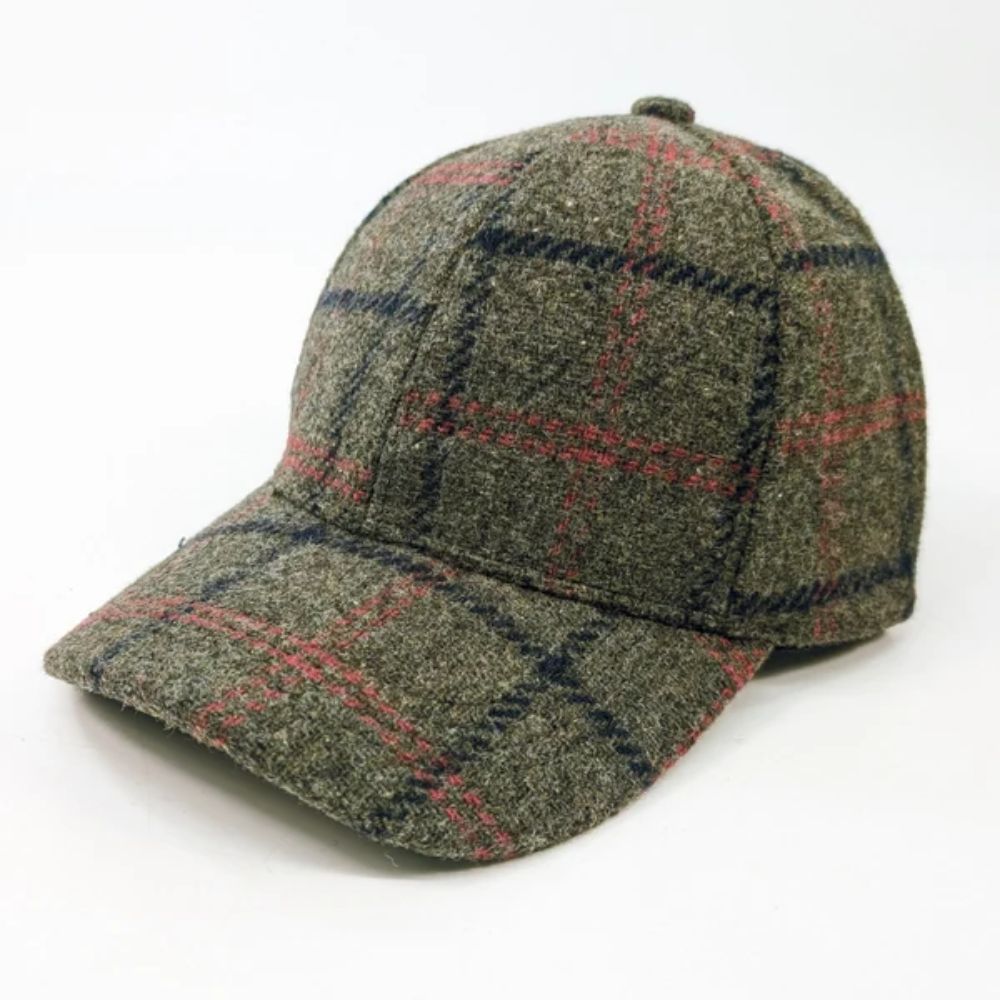 Black Ginger Check Wool Style Cap - Coffee Khaki