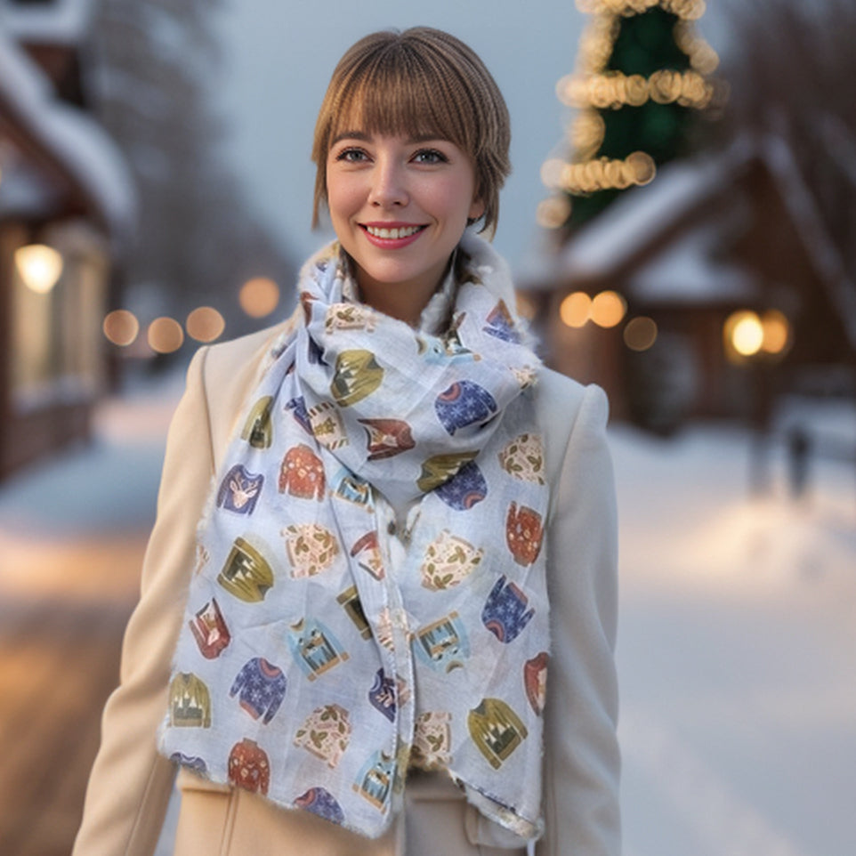 Black Ginger Christmas Jumper Scarf - Grey