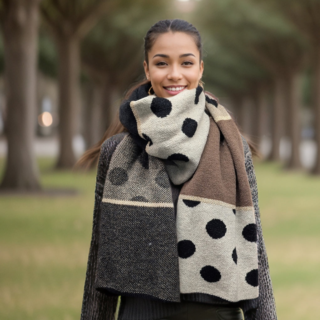 Black Ginger Dasa Knitted Spotty Scarf - Coffee