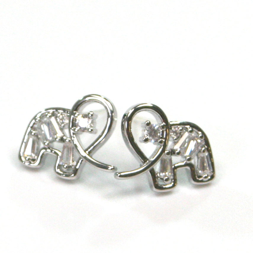 Black Ginger Diamante Elephant Stud Earrings - Silver