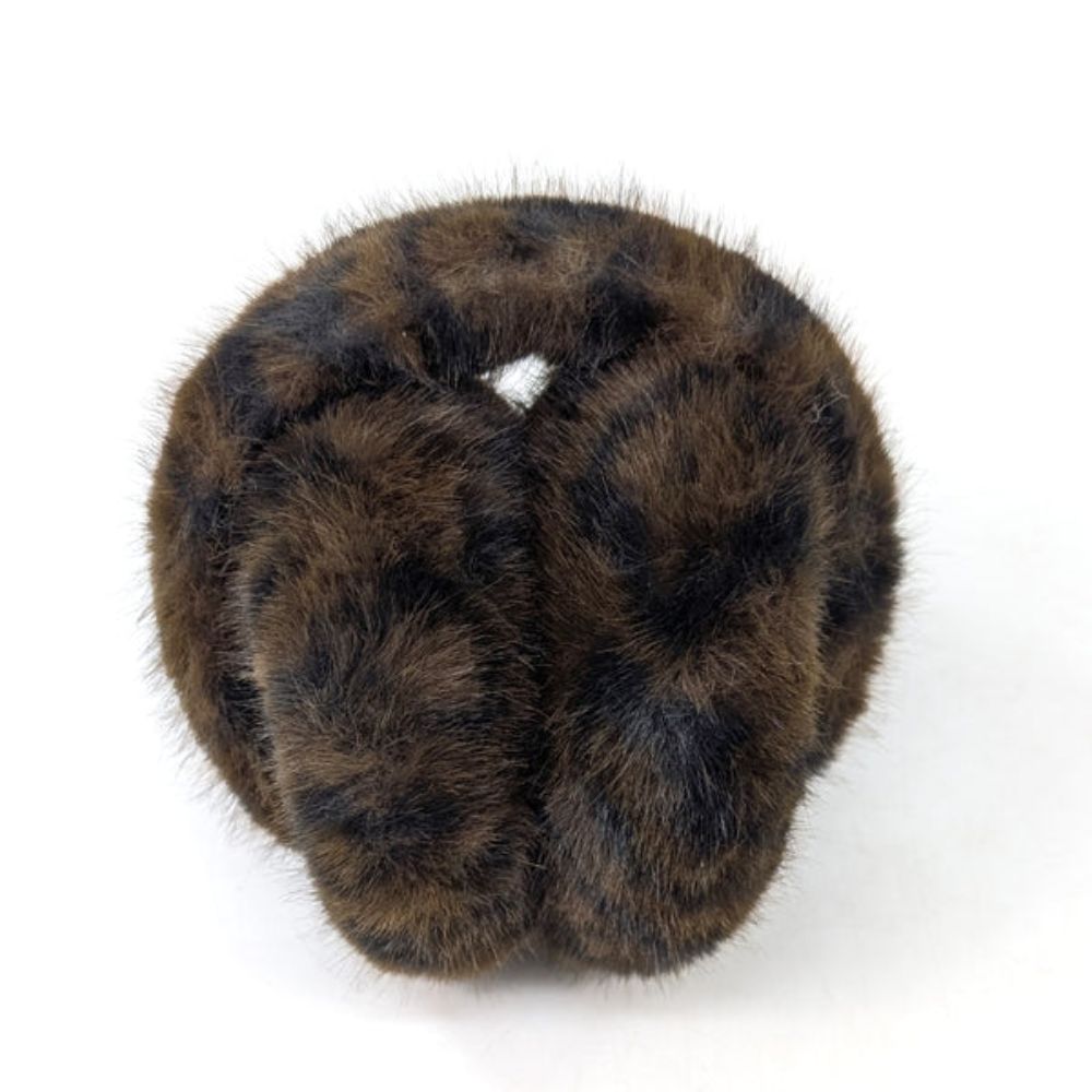 Black Ginger Faux Fur Animal Print Ear Muffs - Dark Brown