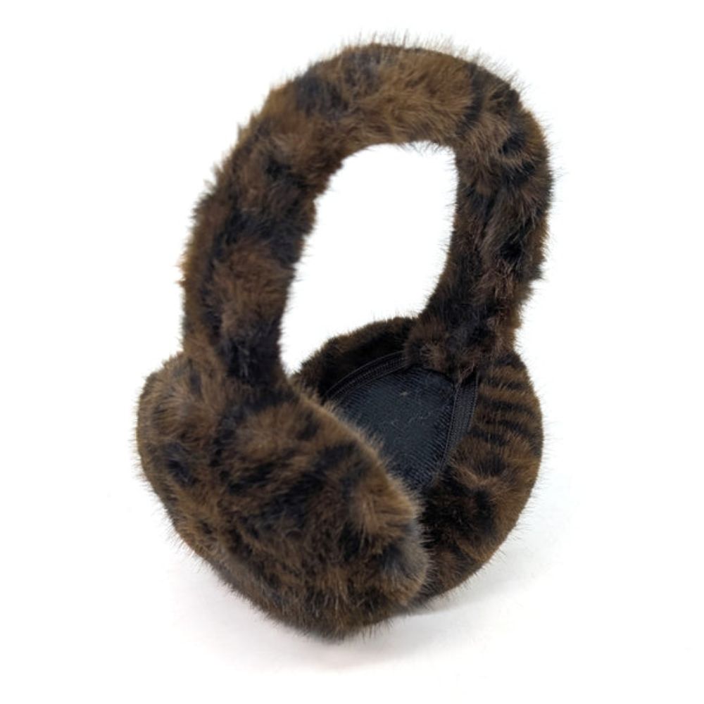 Black Ginger Faux Fur Animal Print Ear Muffs - Dark Brown