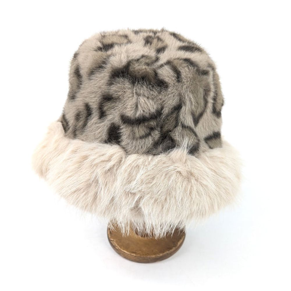 Black Ginger Faux Fur Animal Print Hat with Faux Fur Trim - Mink Brown