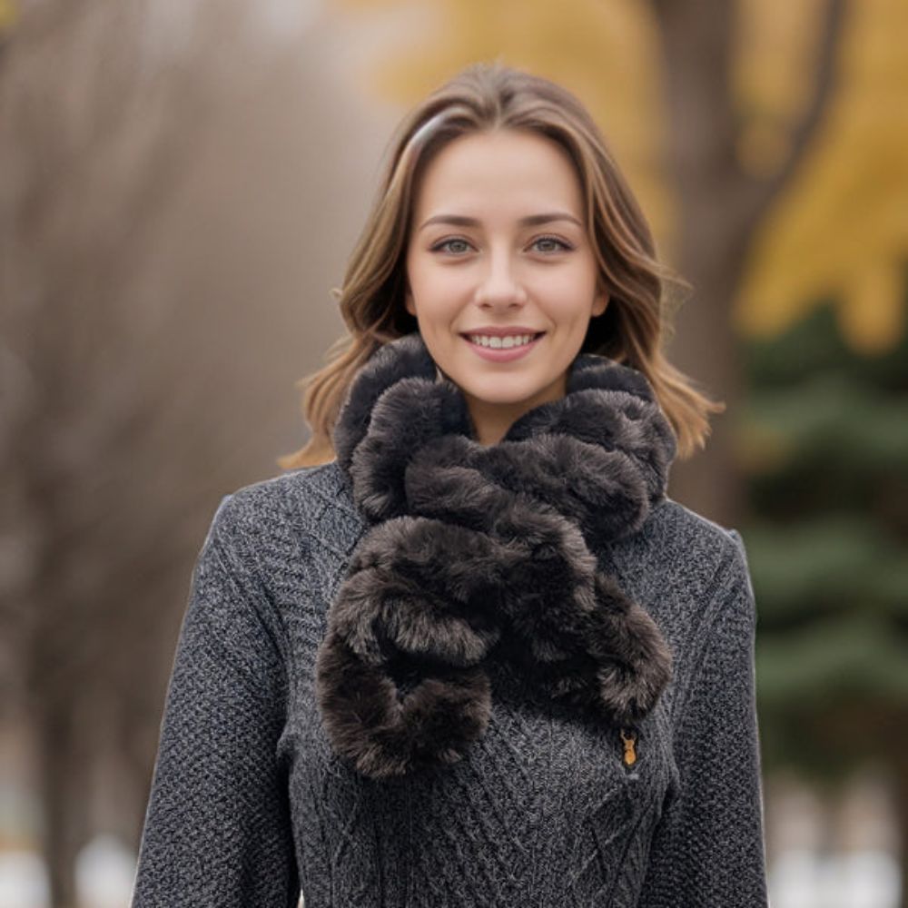 Black Ginger Faux Fur Corkscrew Collar - Dark Brown