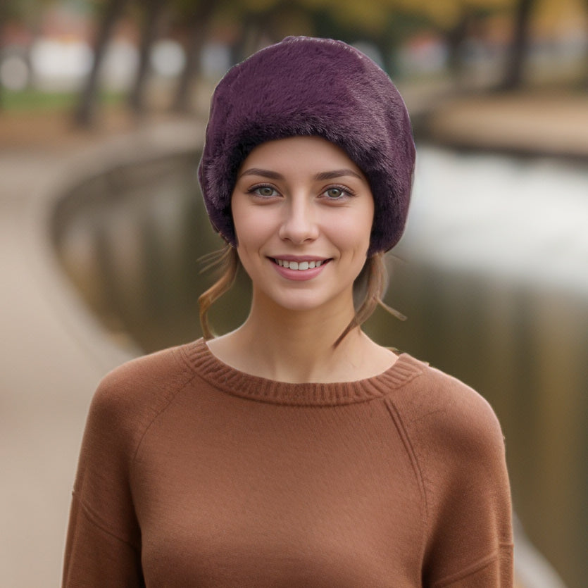 Black Ginger Faux Fur Head Band & Snood - Mulberry