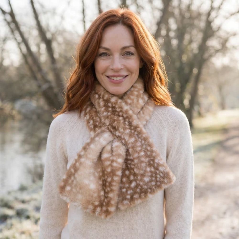 Black Ginger Faux Fur Scarf Collar (90x16cm) - Deer Print