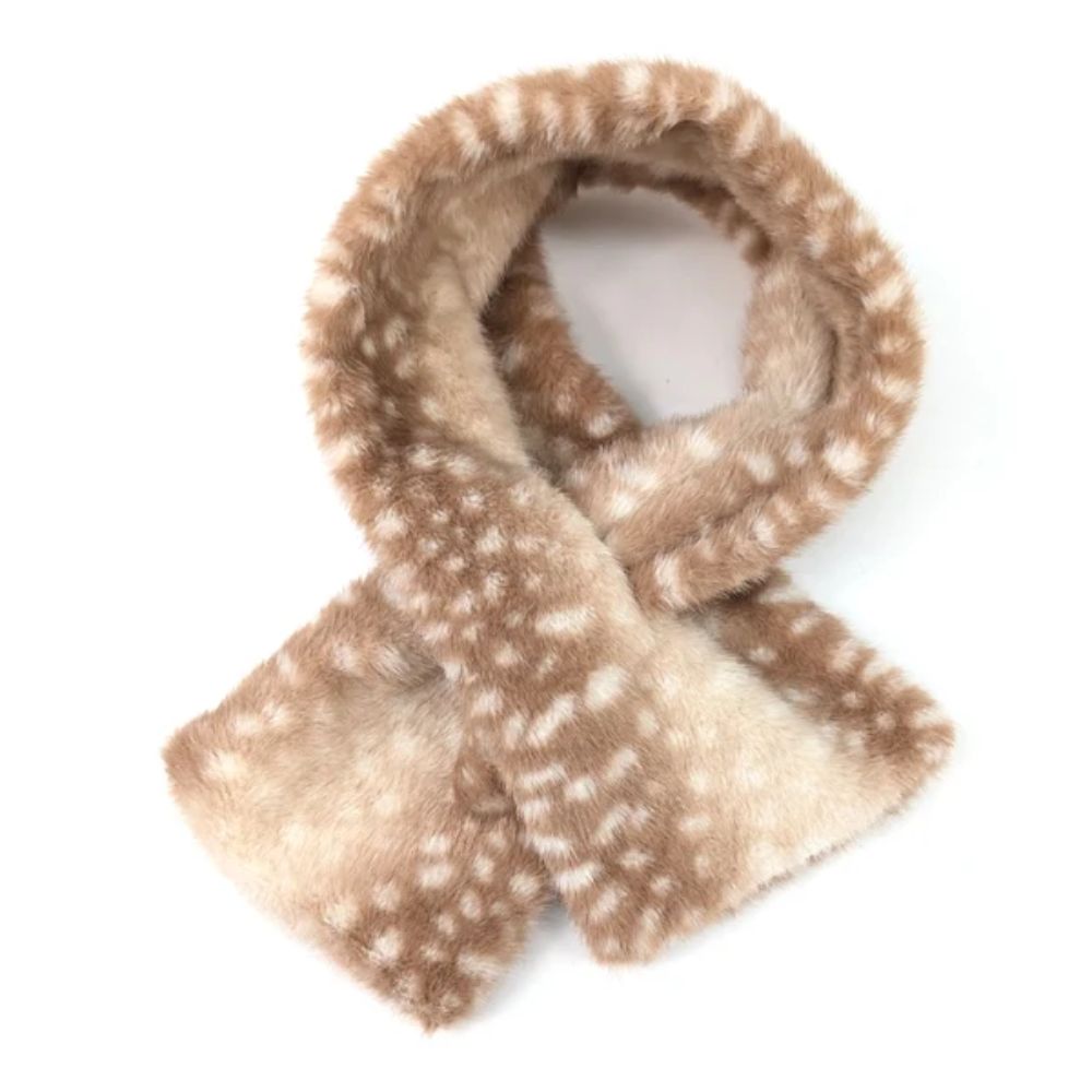 Black Ginger Faux Fur Scarf Collar (90x16cm) - Deer Print