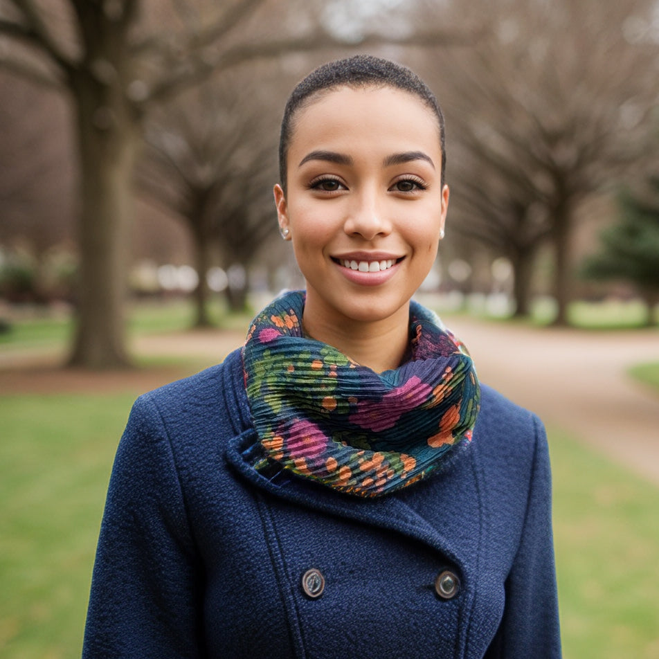 Black Ginger Floral Garden Magnetic Neck Scarf - Teal