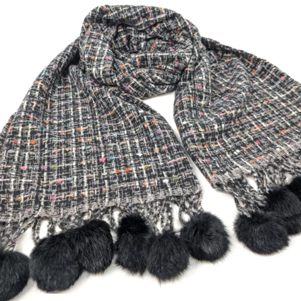 Black Ginger Garreta - Confetti Pom Pom Scarf (50x180cm) - Black