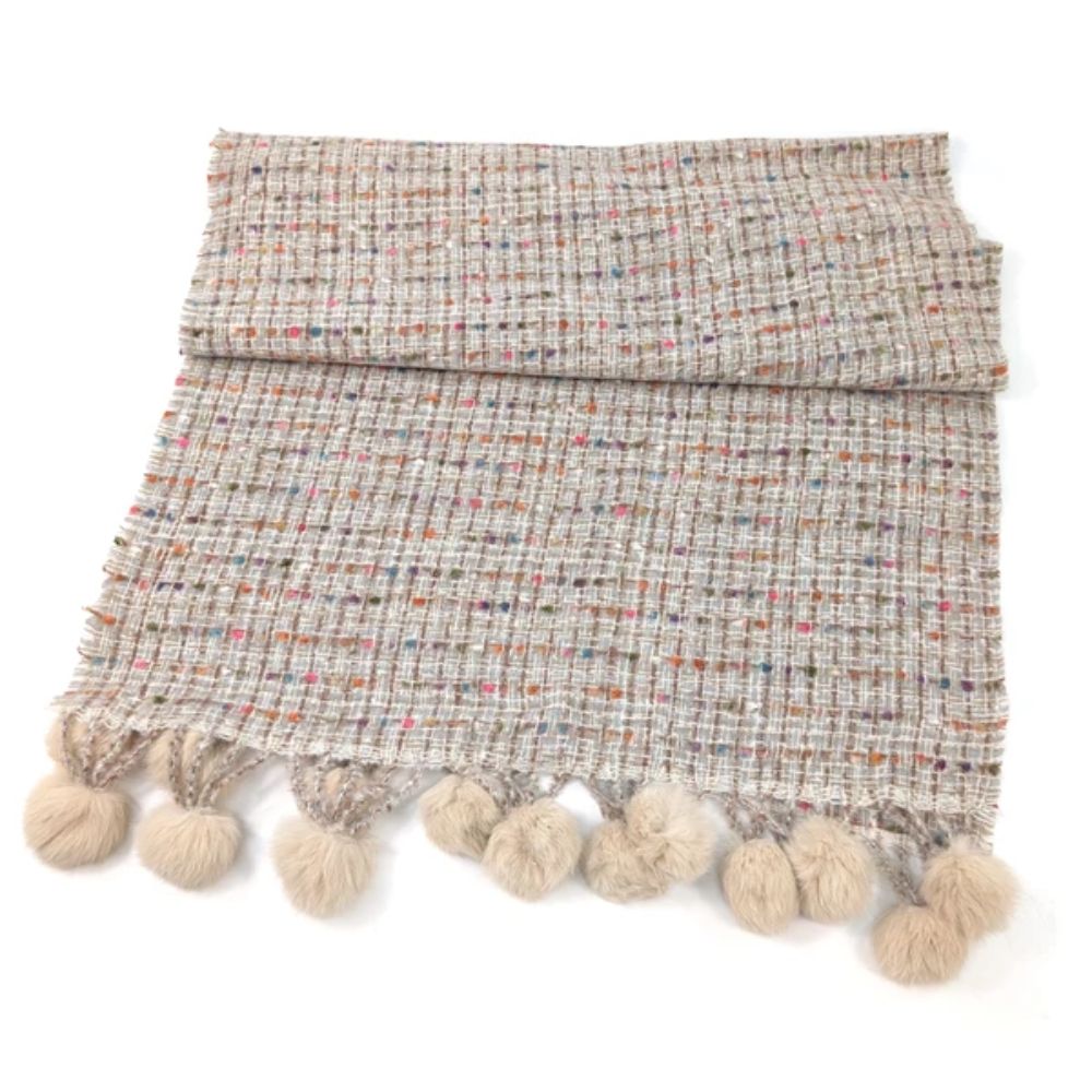 Black Ginger Garreta - Confetti Pom Pom Scarf (50x180cm) - Cream