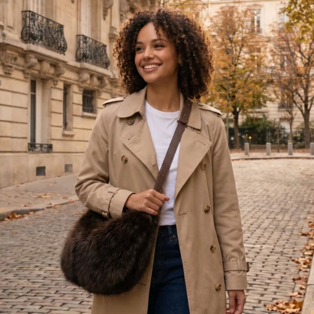 Black Ginger Georgia - Half Moon Bag with Adjustable Strap - Dark Brown