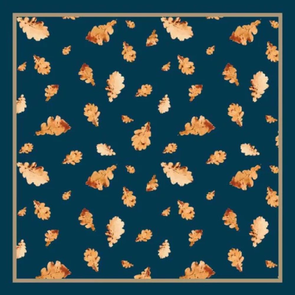 Black Ginger Gold Leaf Silk Feel Square Scarf (70x70cm) - Exclusive Design
