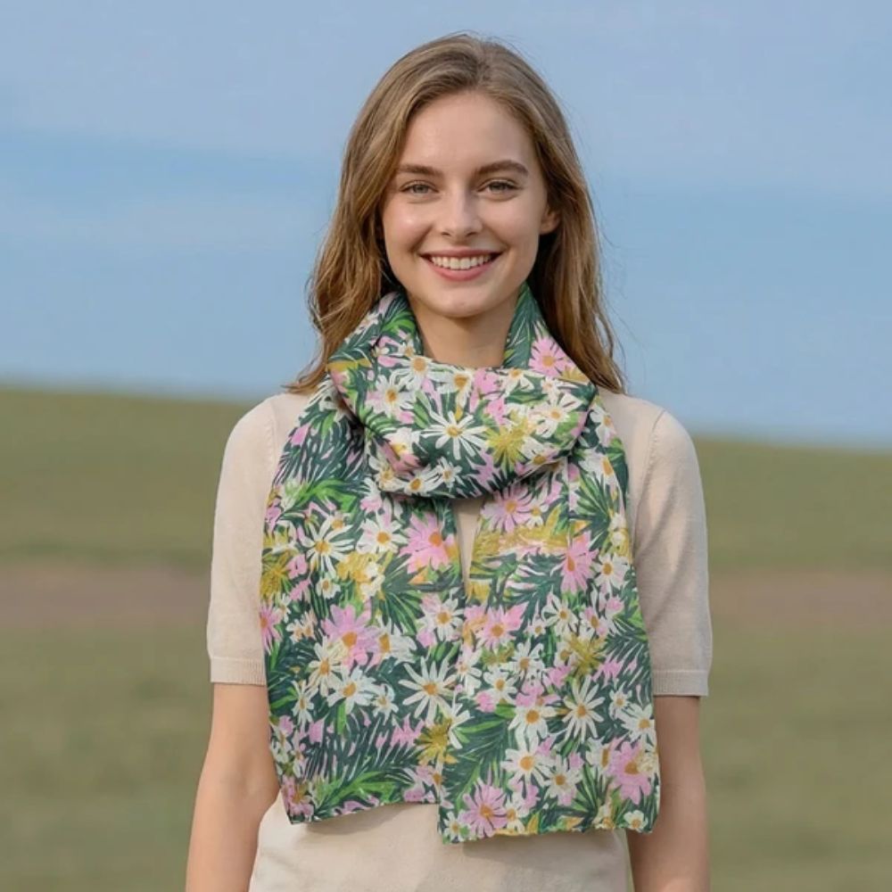 Black Ginger Green Daisy Scarf (50x180cm) - Exclusive Design