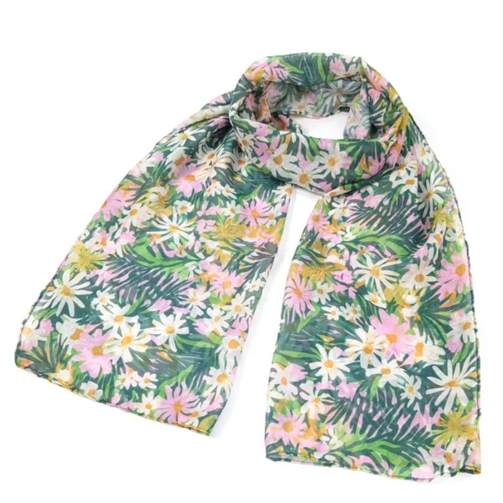 Black Ginger Green Daisy Scarf (50x180cm) - Exclusive Design