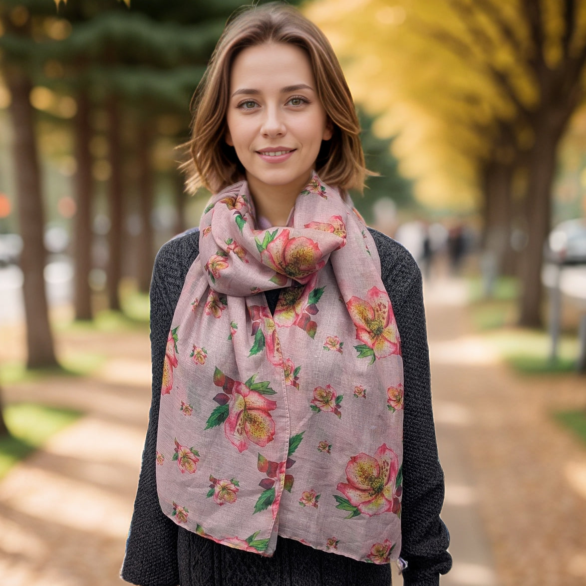 Black Ginger Hellebore Scarf - Pink