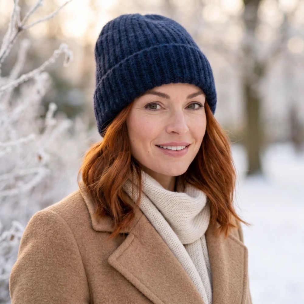 Black Ginger Knitted Beanie Hat - Dark Blue