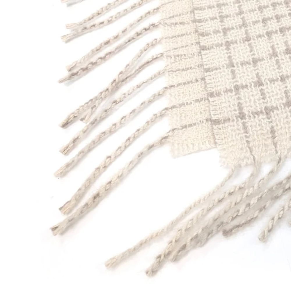Black Ginger Laxia - Check Tasseled Poncho - Cream/Brown