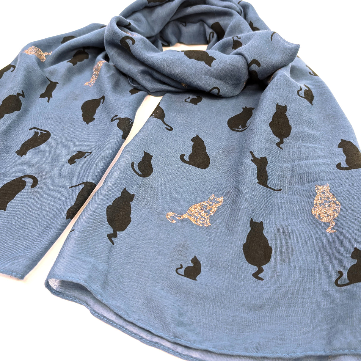 Black Ginger Little Glitter Cat Scarf - Denim