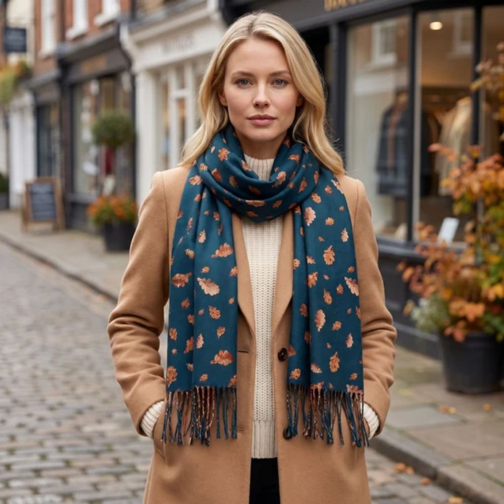 Black Ginger Gold Leaf Pashmina Style Scarf (70x180cm) - Exclusive Design