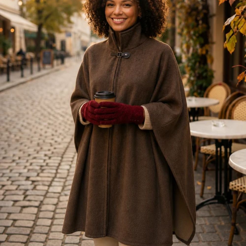 Black Ginger Marguit - Two Tone Cape/Jacket with Buckle - Chocolate/Mink
