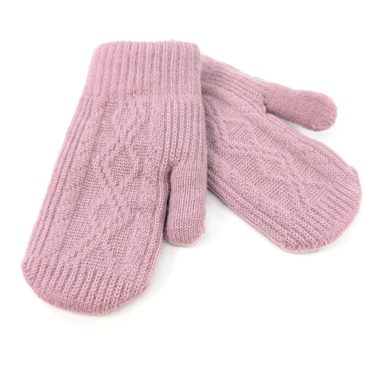 Black Ginger Medium Cable Knit Children's Mittens - Pink