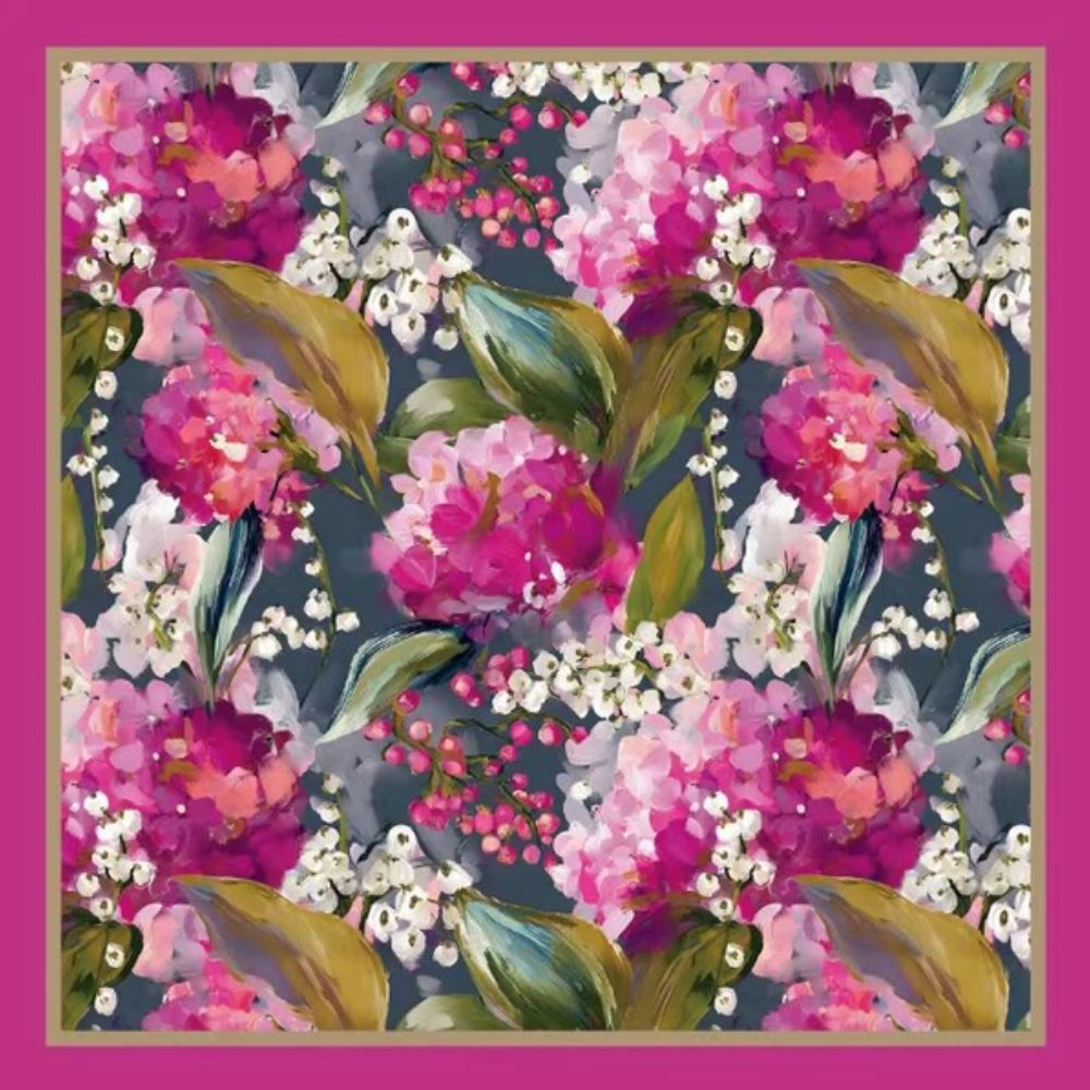 Black Ginger Oil Hydrangeas Silk Feel Square Scarf (70x70cm) - Exclusive Design
