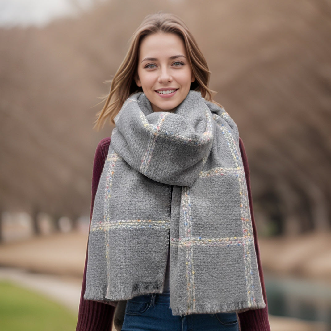 Black Ginger Pantai Spotty Box Thick Scarf - Dove Grey