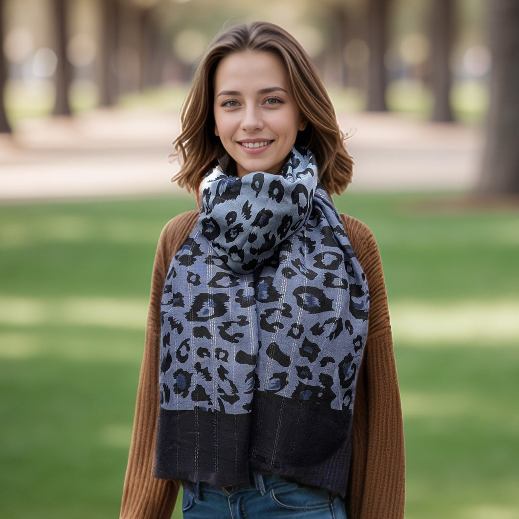Black Ginger Prapat Glittery Animal Print Scarf - Blue