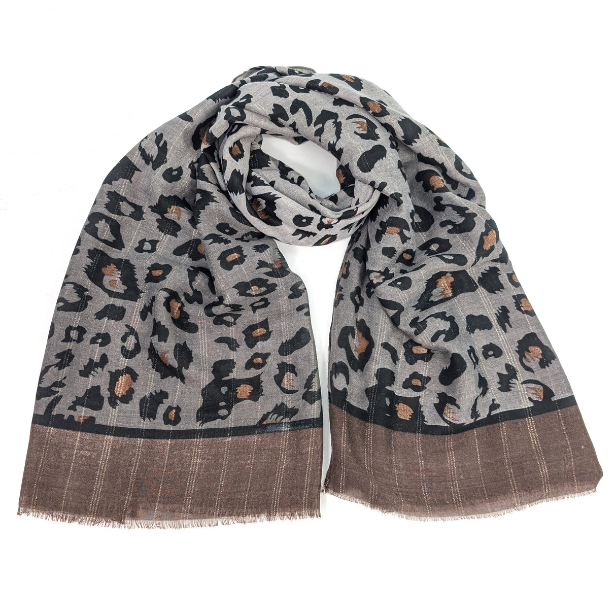 Black Ginger Prapat Glittery Animal Print Scarf - Chocolate