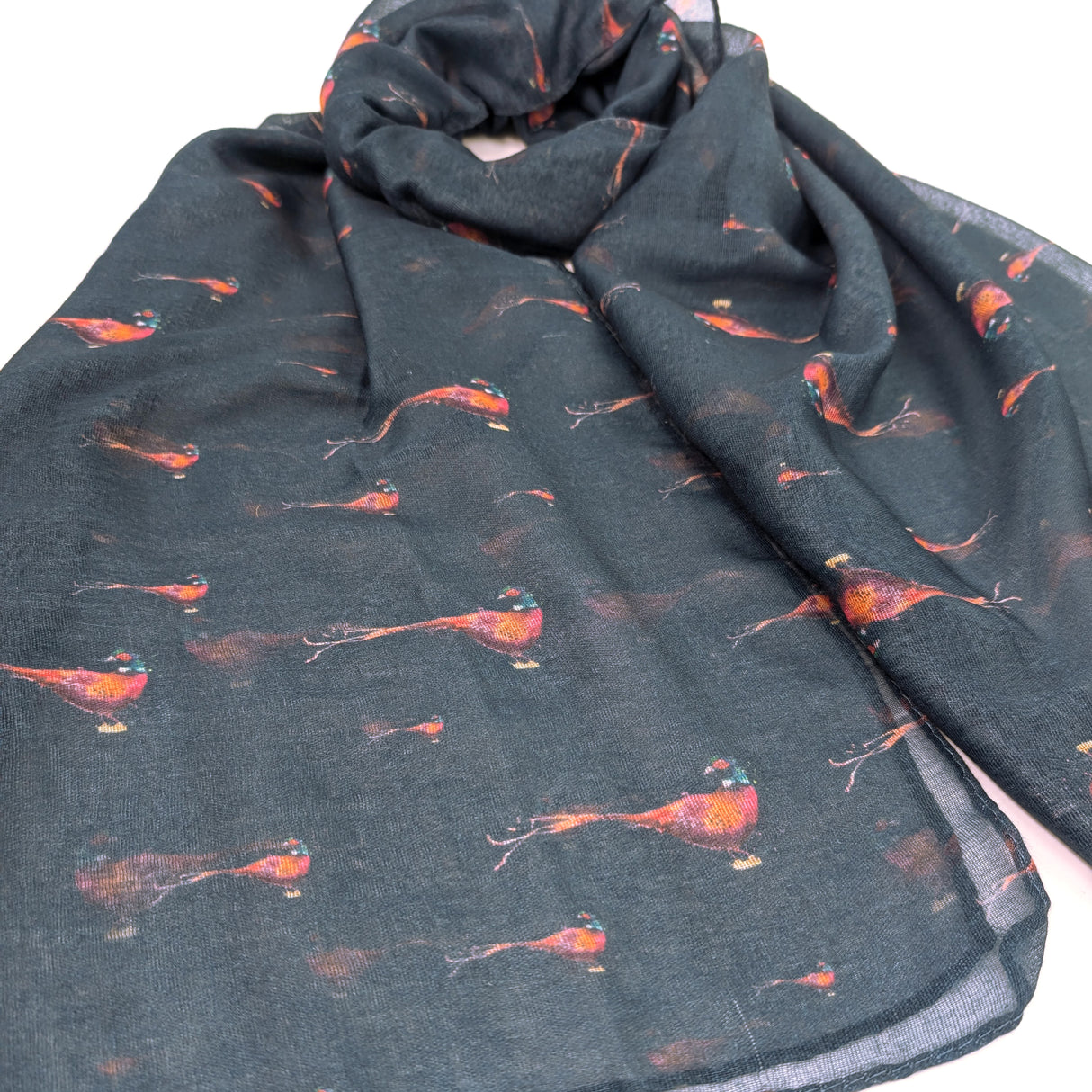 Black Ginger Regal Pheasant Pashmina Scarf - Navy