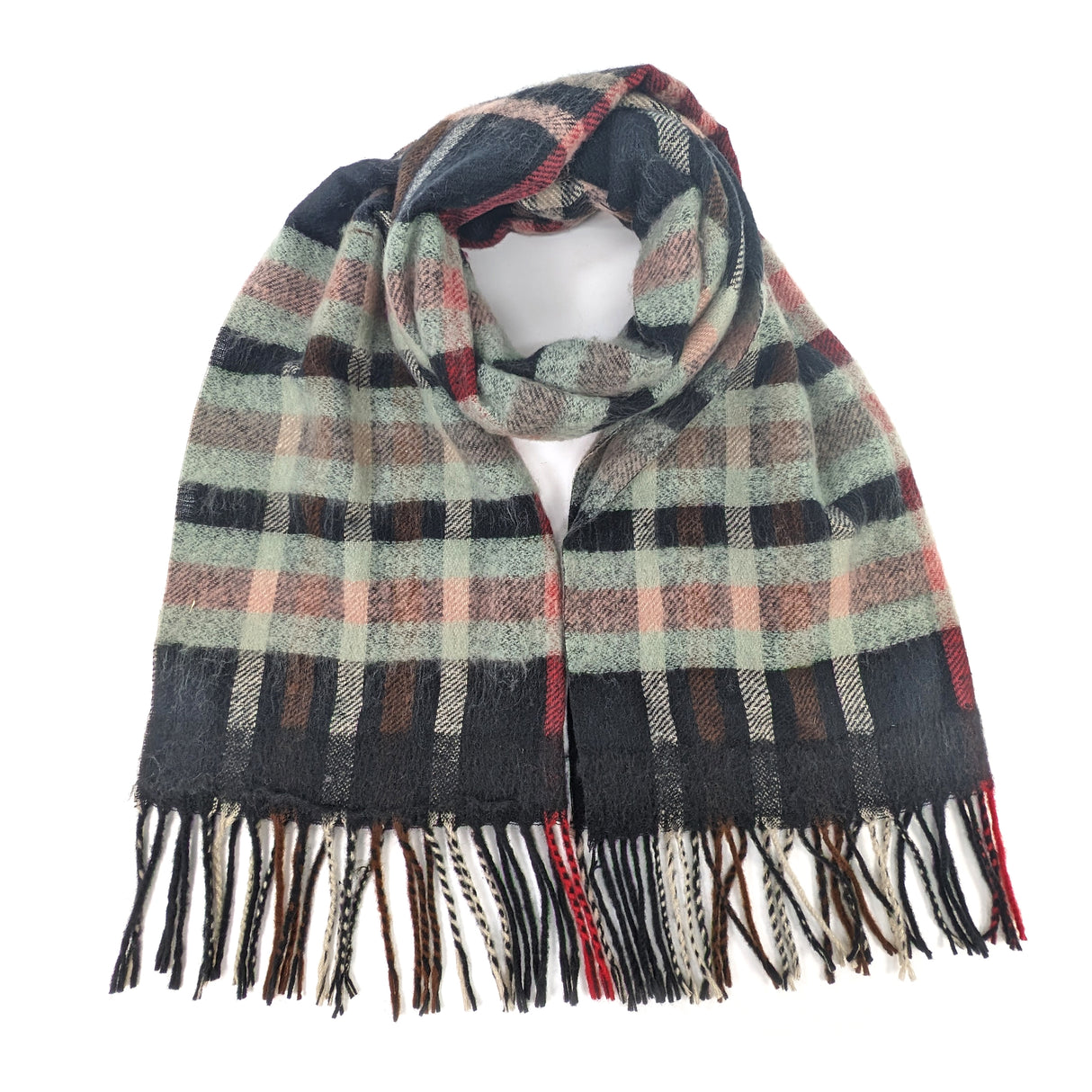 Black Ginger Ruen Check Unisex Scarf - Black/Sage