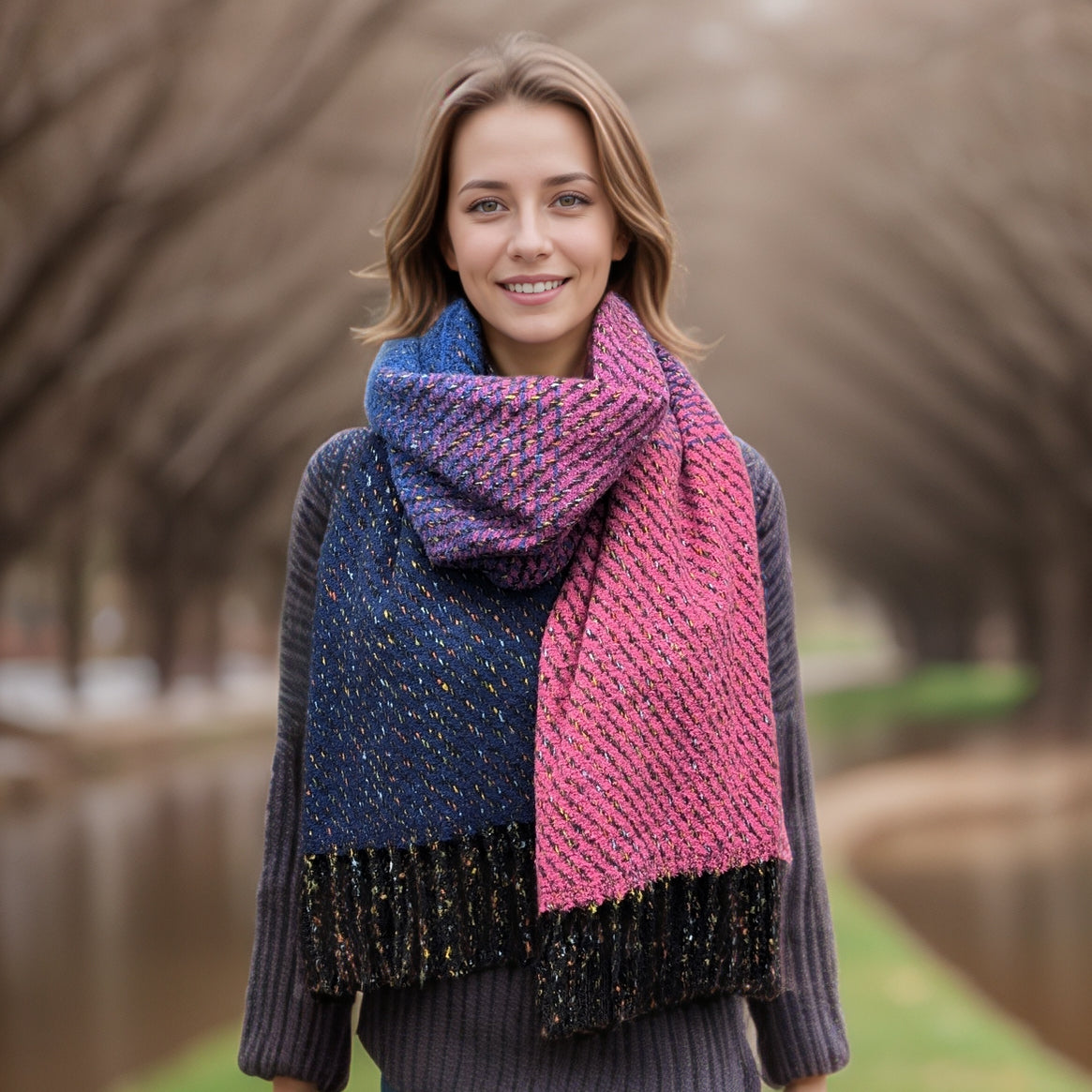 Black Ginger Sabe Speckled Thick Scarf - Pink/Blue