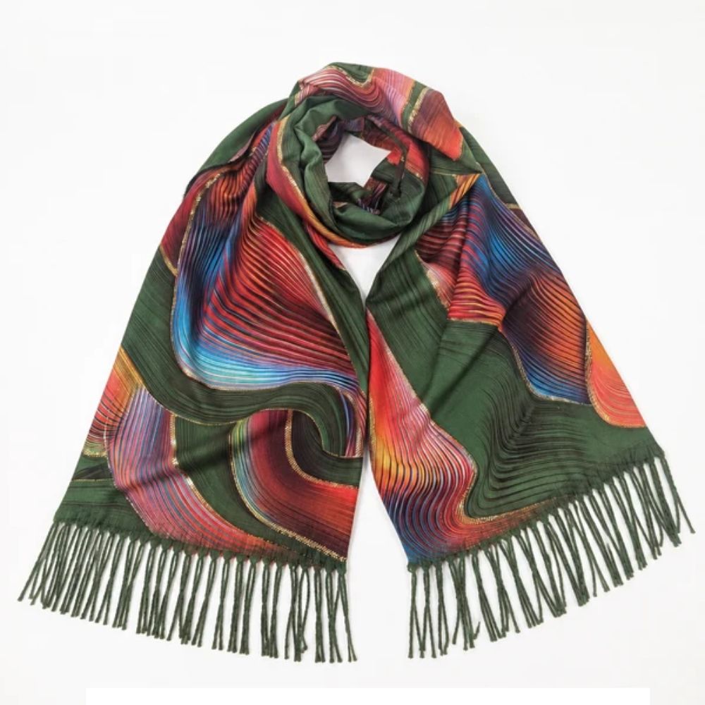 Black Ginger Sare - Golden Waves Pashmina Style Scarf (70x180cm) - Rich Green