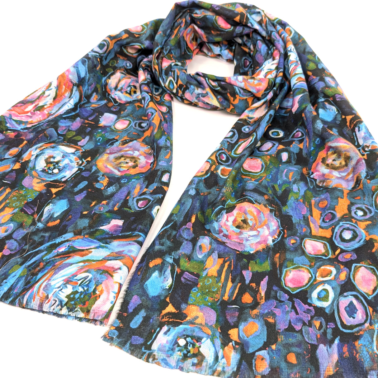Black Ginger Segara Abstract Floral Scarf - Blue